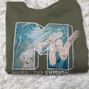 MTV Olive Green Sweatshirt with Artistic Logo